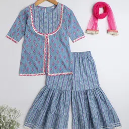 The Magic Wand Girls Printed Gotta Patti Pure Cotton Kurti With Sharara & Dupatta-picture-24