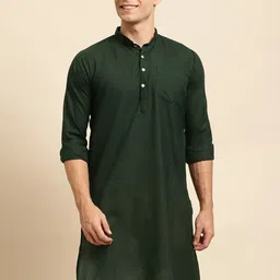 RAJUBHAI HARGOVINDAS Men Green Solid Straight Kurta-image-86