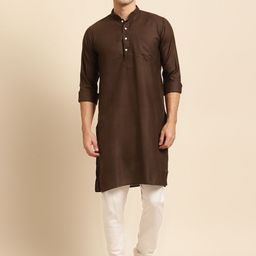 RAJUBHAI HARGOVINDAS Men Brown Solid Straight Kurta-image-88