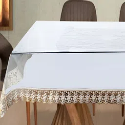 Stylista Gold Toned & White Printed 1.37 m x 1.37 m Waterproof Square Table Cover-7