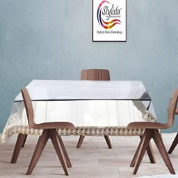 Stylista Gold Toned & White Printed 1.67 m x 1.67 m Waterproof Square Table Cover-6