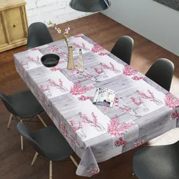 LooMantha Grey Floral Waterproof Plastic 6-Seater Table Cover-picture-10