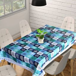 Kuber Industries Blue & Sea-Green Printed 6-Seater Table Cover-24