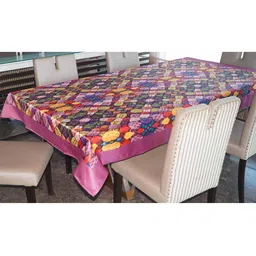 Lushomes Purple & Orange Printed 6-Seater Table Cover-39