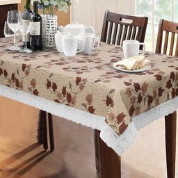 Dakshya Industries Beige & Brown Floral Printed 6-Seater Table Cover-52