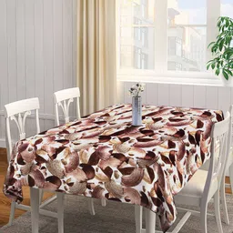 Arrabi Brown & White Printed Rectangular 6-Seater Table Cover-11