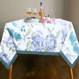 Texstylers Teal Floral Anti-Skid Cotton 6-Seater Table Cover-image-85
