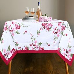 Texstylers Pink Floral Anti-Skid Cotton 6-Seater Table Cover-44