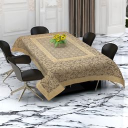 BIGGER FISH Gold Toned & Grey Floral Printed Cotton 6 Seater Table Cover-16