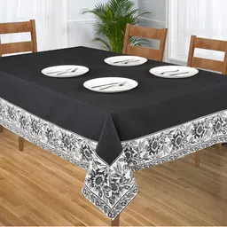 SHADES of LIFE Black & White Printed Cotton 6-Seater Table Cover-48
