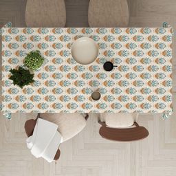 Astitva Cream-Coloured & Blue Ethnic Printed Pure Cotton 8-Seater Table Covers-53