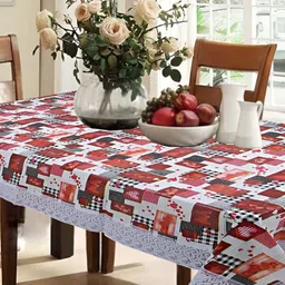 CASA-NEST White & Red Printed Waterproof 4-Seater Table Cover-45
