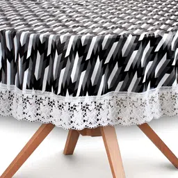 Stylista Black & White Printed Waterproof 1.52 m x 1.52 m Round Table Cover-picture-7