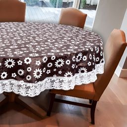 Stylista Brown & White Floral Waterproof Round 6 Seater Table Cover-image-89