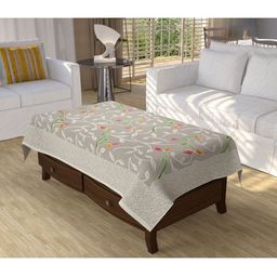 BIGGER FISH Cream-Coloured Floral Cotton 4-Seater Table Cover-25
