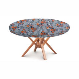 Stylista Blue & Orange Floral Printed Waterproof Round Elasticated 4 Seater Table Cover-26
