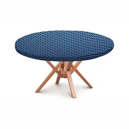 Stylista Navy Blue & Blue Checked Waterproof Round 4 Seater Table Cover-image-19
