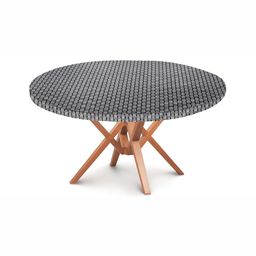 Stylista Grey & Black Checked Printed Waterproof Elastic Round 4 Seater Table Cover-36