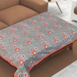 Texstylers Grey & Red Ethnic Motifs Anti-Slip Cotton 4-Seater Rectangular Table Cover-32