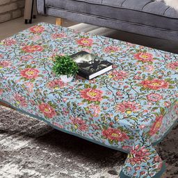 Texstylers Blue & Red 4 Seater Printed Cotton Anti Slip Table Cover-image-90