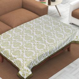 Texstylers Lime Green & White Anti Slip Cotton 4 Seater Rectangle Table Cover-7