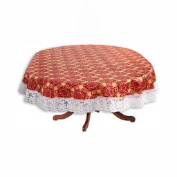 Stylista Maroon & White Oval Waterproof 4-Seater Table Cover-image-90
