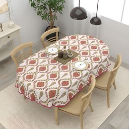 Clasiko Pink Floral Cotton Oval 4-Seater Table Cover-43