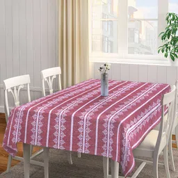 Arrabi Rust Red & White Handwoven 6-Seater Rectangle Cotton Table Cover-1