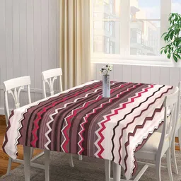 Arrabi Brown & Red Geometric Printed 6-Seater Table Cover-0