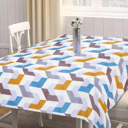 Arrabi White & Blue Geometric Printed 6-Seater Table Cover-image-75