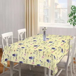Arrabi Yellow & Blue Floral Printed 6-Seater Table Cover-image-12