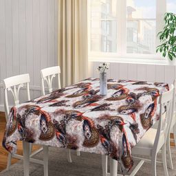 Arrabi White & Brown Printed 6-Seater Rectangular Table Cover-15