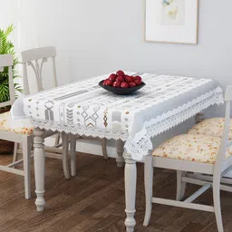 Story@home White Abstract Printed Cotton Table Cover-image-8