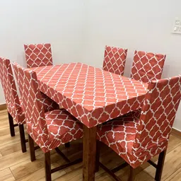 ohello 6Pcs Orange-Coloured Printed Elasticated Fitted Chair Covers With Table Cover-image-34