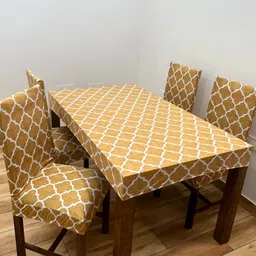 ohello 4Pcs Yellow Printed Elasticated Fitted Chair Covers With Table Cover-12