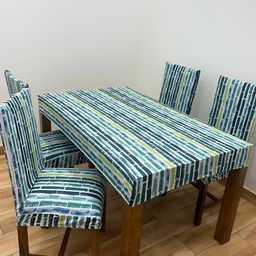 ohello 4Pcs Blue Printed Elasticated Fitted Chair Covers With Table Cover-image-73