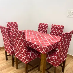 ohello 6Pcs Red Printed Elasticated Fitted Chair Covers With Table Cover-picture-13