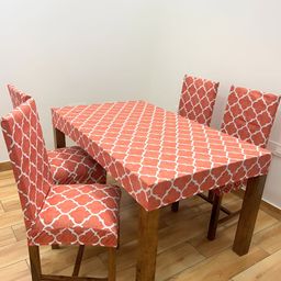 ohello 4Pcs Orange-Coloured Printed Elasticated Fitted Chair Covers With Table Cover-image-52