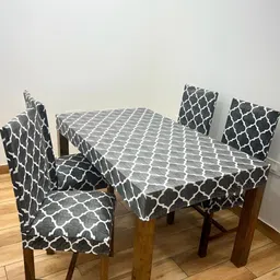 ohello 4Pcs Black Printed Elasticated Fitted Chair Covers With Table Cover-image-76
