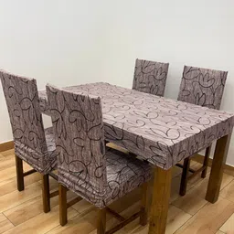 ohello 4Pcs Black Printed Elasticated Fitted Chair Covers With Table Cover-image-13