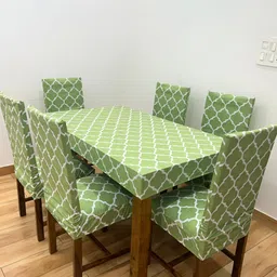 ohello 4Pcs Green Printed Elasticated Fitted Chair Covers With Table Cover-image-19