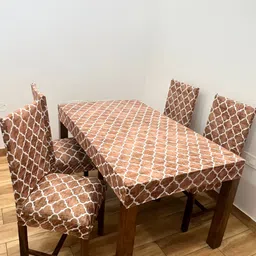 ohello 4Pcs Printed Elasticated Fitted Chair Covers With Table Cover-image-77