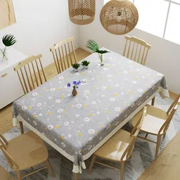 Aura Grey & White Floral Waterproof 6 Seater Table Cover-15