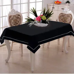 Lushomes Black Solid Pure Cotton 6-Seater Square Table Cover-16
