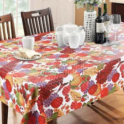 Dakshya Industries Red & White Floral Printed 6-Seater Anti-Slip Table Cover-22