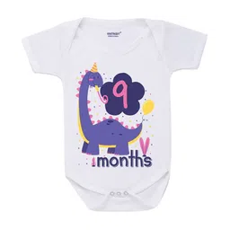 KNITROOT Infant Kids White & Purple Printed Cotton Bodysuit-8
