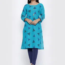 SOUNDARYA Paisley Flared Sleeves Thread Work Cotton Kurta-image-66