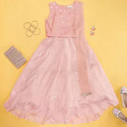 AKKRITI BY PANTALOONS Girls Embroidered Ready To Wear Silk Lehenga & Blouse With Dupatta-image-56