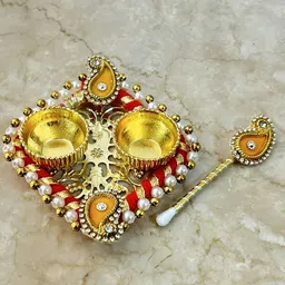 PLAYFUL STITCHES Red & White Kumkum Roli Chawal Platter-30