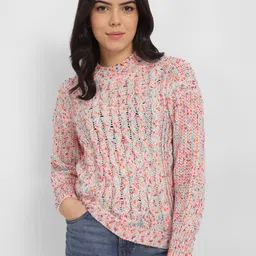 Allen Solly Woman Cable Knit Self Design High Neck Pullover-image-19